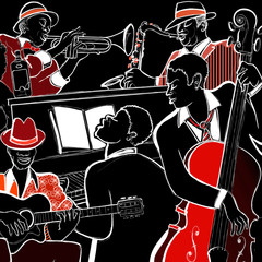 Wandcirkels Muziekband Swingende jazzband in actie  © Isaxar