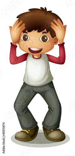 Boy holding head