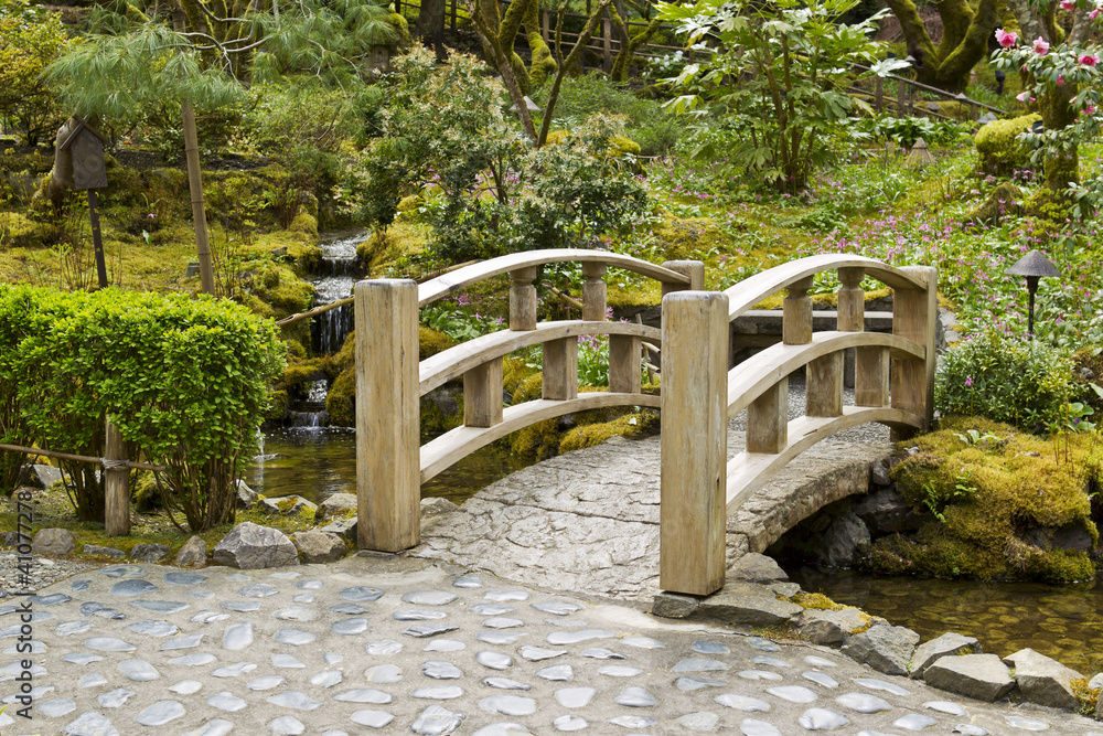 Bridge crossing stream in Japanese Garden