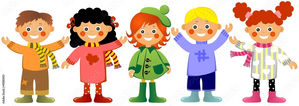 Children in warm clothes on a white background Children in warm clothes on a white background