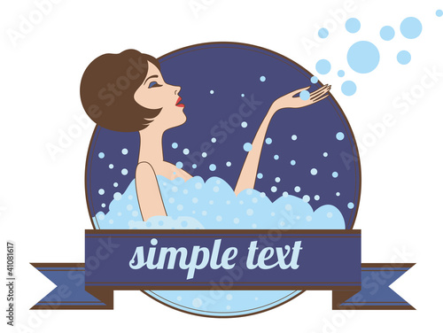 Retro label with woman in bath