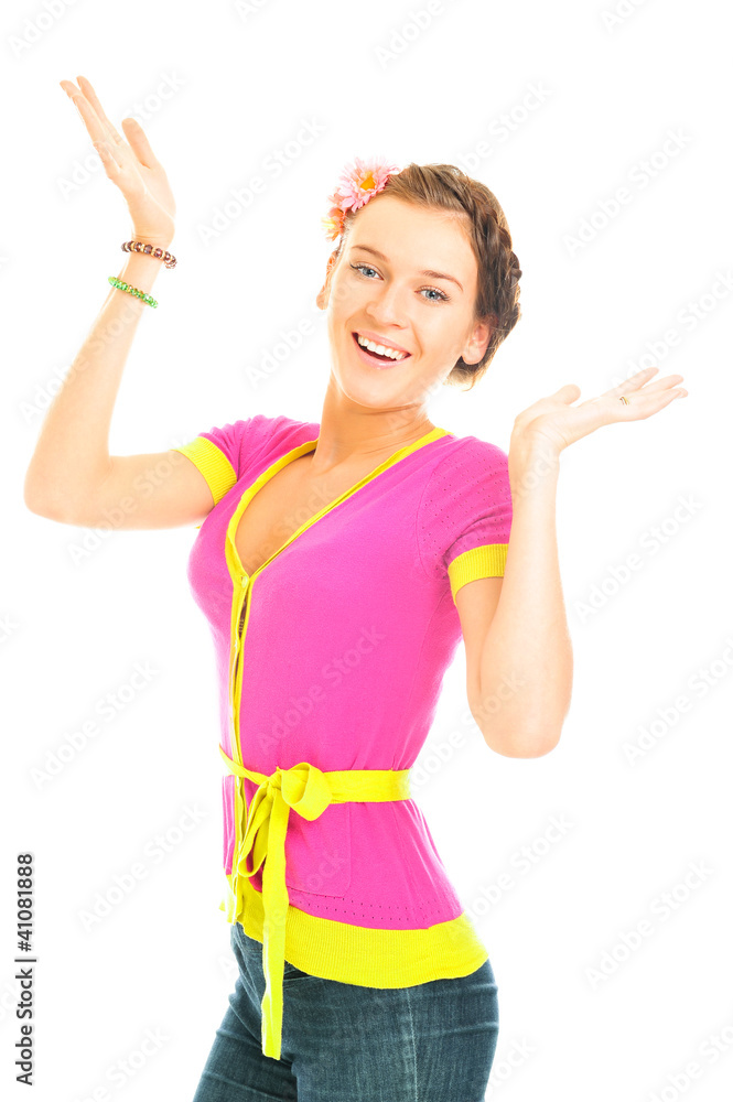 Happy dancing woman isolated on white bvackground Happy dancing woman isolated on white bvackground
