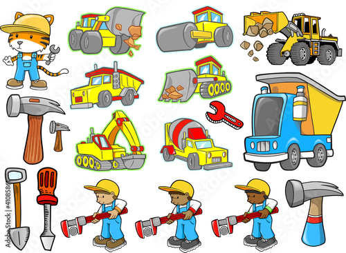 Cute Construction Vector Illustration Set
