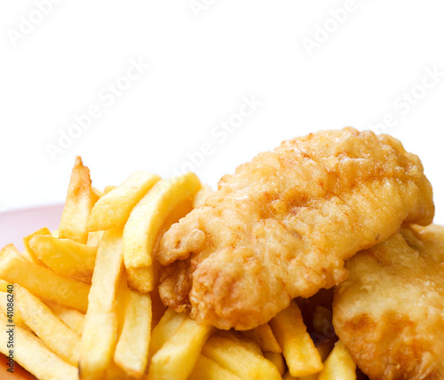 Canvas Print Fried Fish and Chips isolated on white