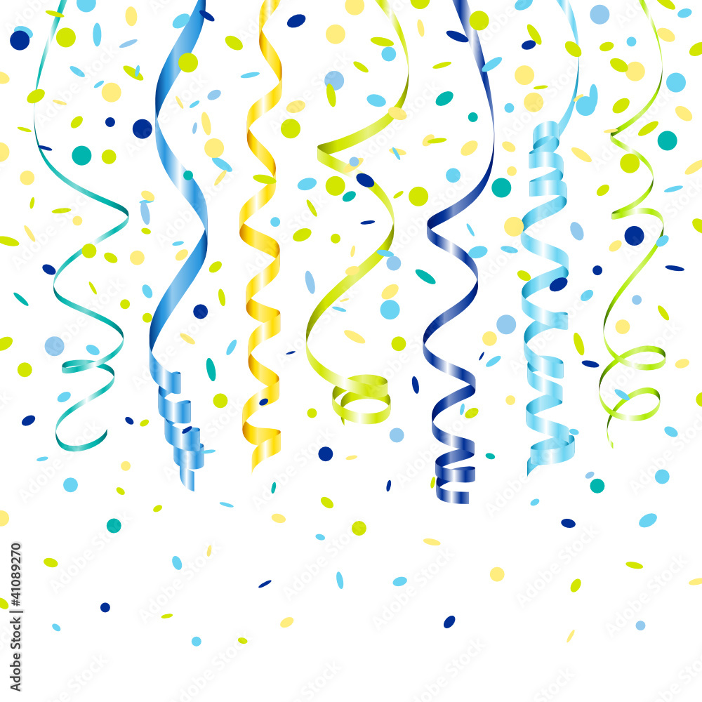 7 Streamers & Confetti Blue/Green/Yellow/Turquoise Stock Vector
