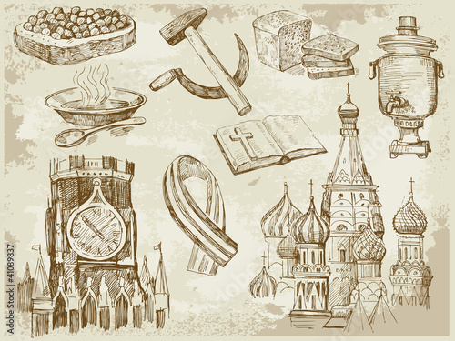 Set of Russia hand-drawn icons