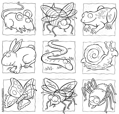 cartoon small animals and insects