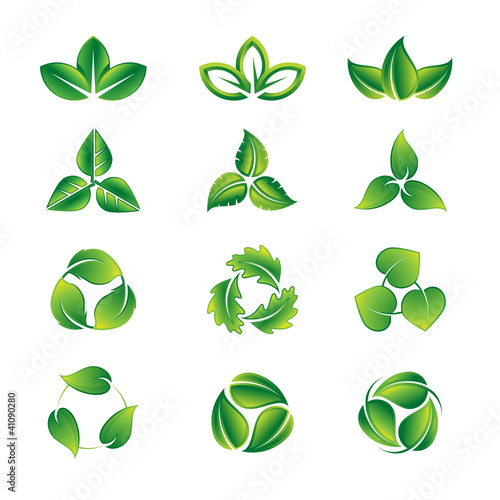 Green leaves vector icon set