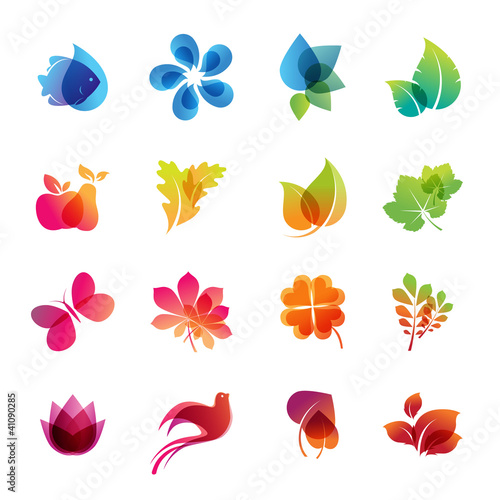 Colorful nature icon set