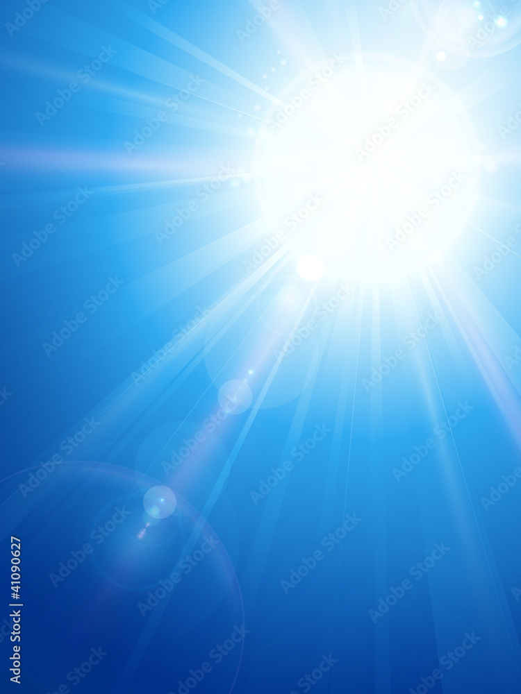 Blue sky with sun and lens flare Stock Vector | Adobe Stock