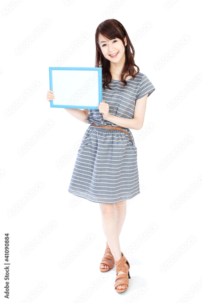 Beautiful young woman with message board Beautiful young woman with message board