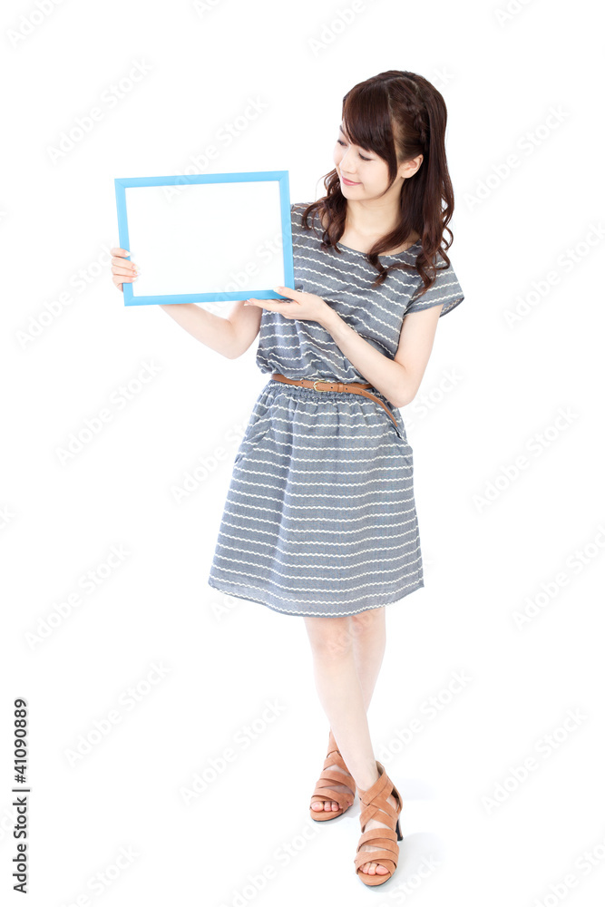 Beautiful young woman with message board Beautiful young woman with message board