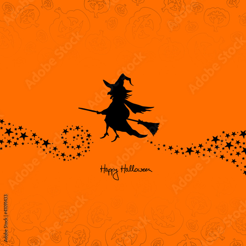 Halloween Flying Witch & Pumpkins Background