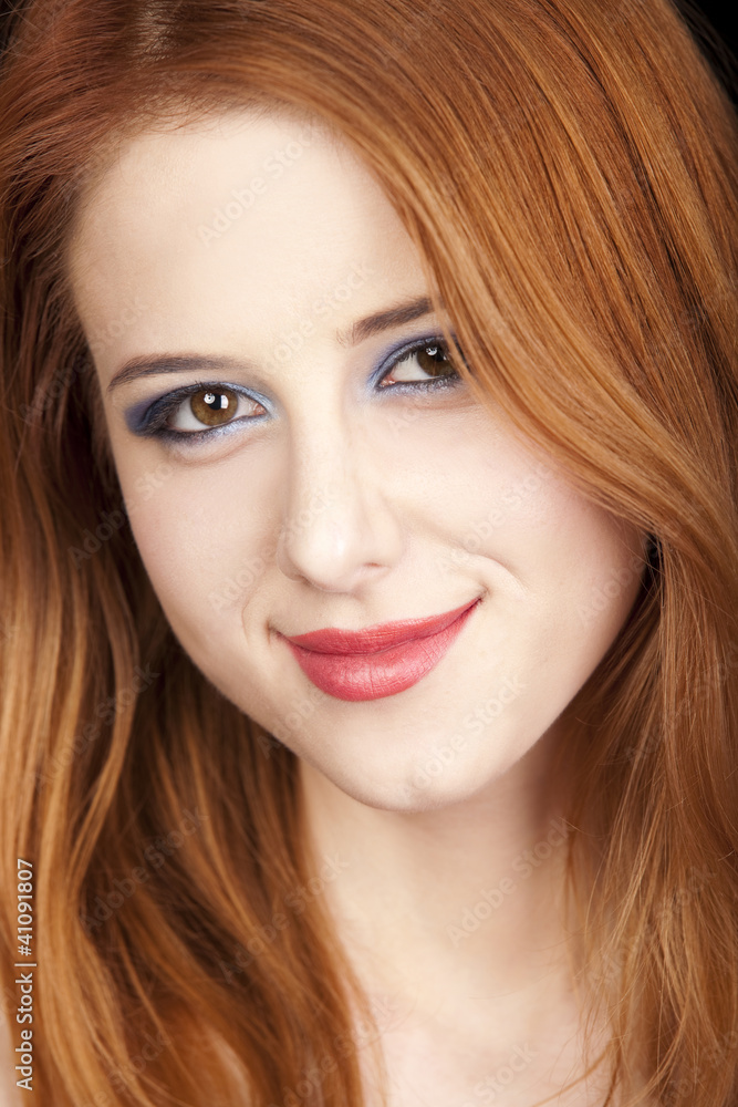 Portrait of beautiful redhead girl with style make-up. Portrait of beautiful redhead girl with style make-up.