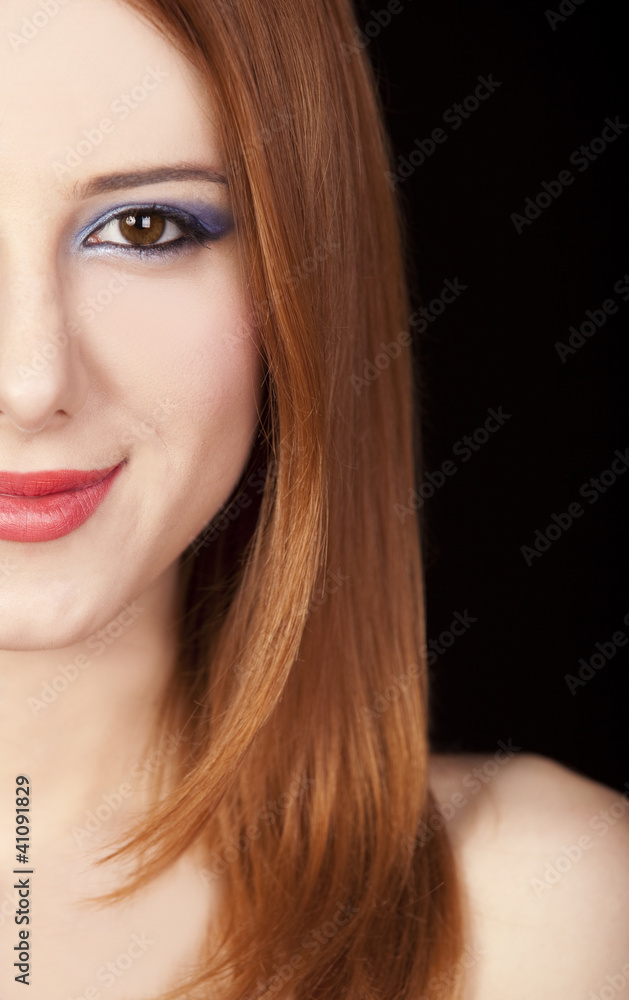 Portrait of beautiful redhead girl with style make-up. Portrait of beautiful redhead girl with style make-up.