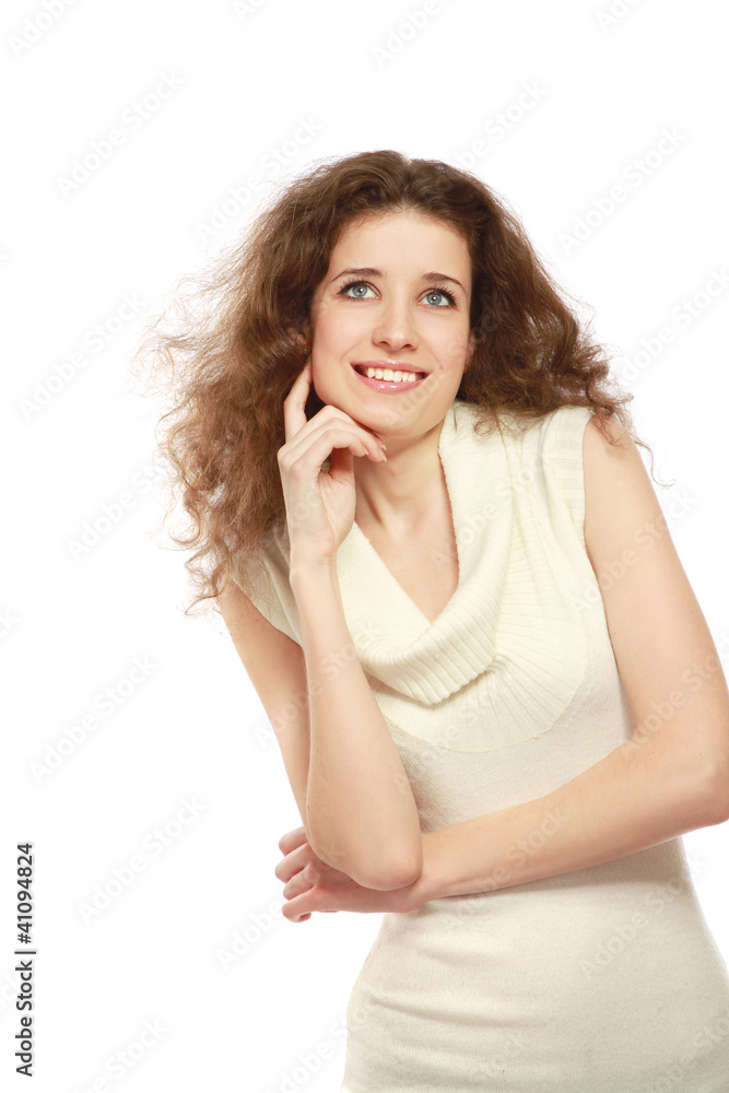 Portrait of a beautifull woman in a white dress on white Portrait of a beautifull woman in a white dress on white