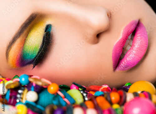 Fotótapéta Woman face colourful make-up lips
