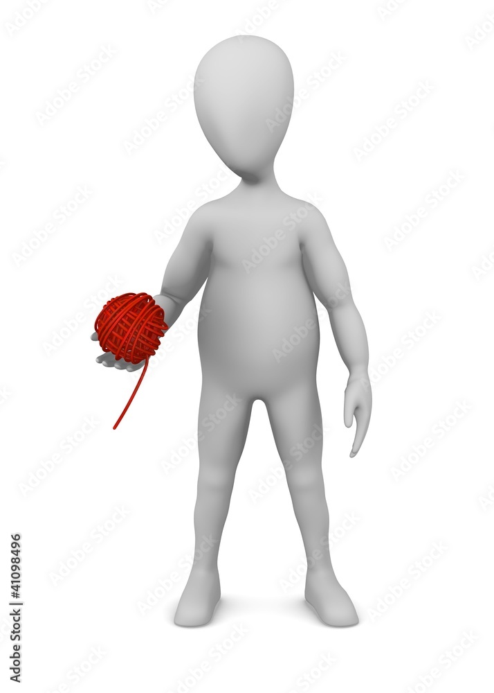3d render of cartoon character with ball of wool