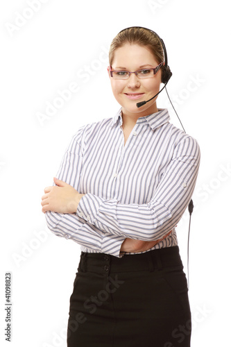 Closeup of a woman with a headset