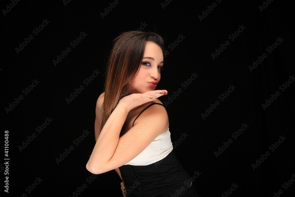 beautiful young girl on a black background beautiful young girl on a black background