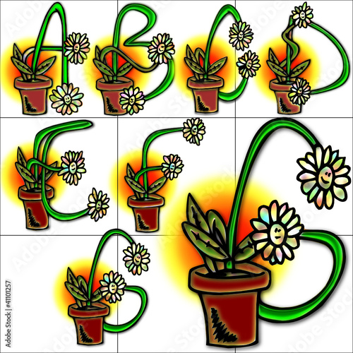 Flowers sketches alphabet background design abcd