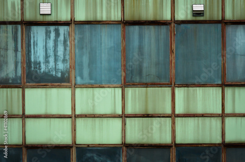 Old green industrial windows