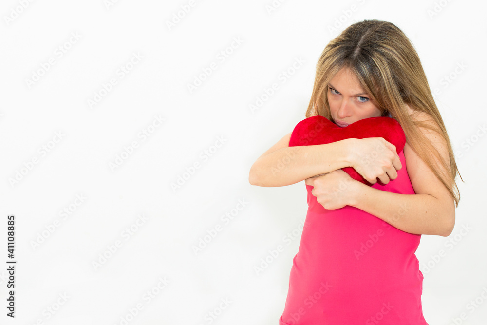 sad woman holding red valentine heart sad woman holding red valentine heart