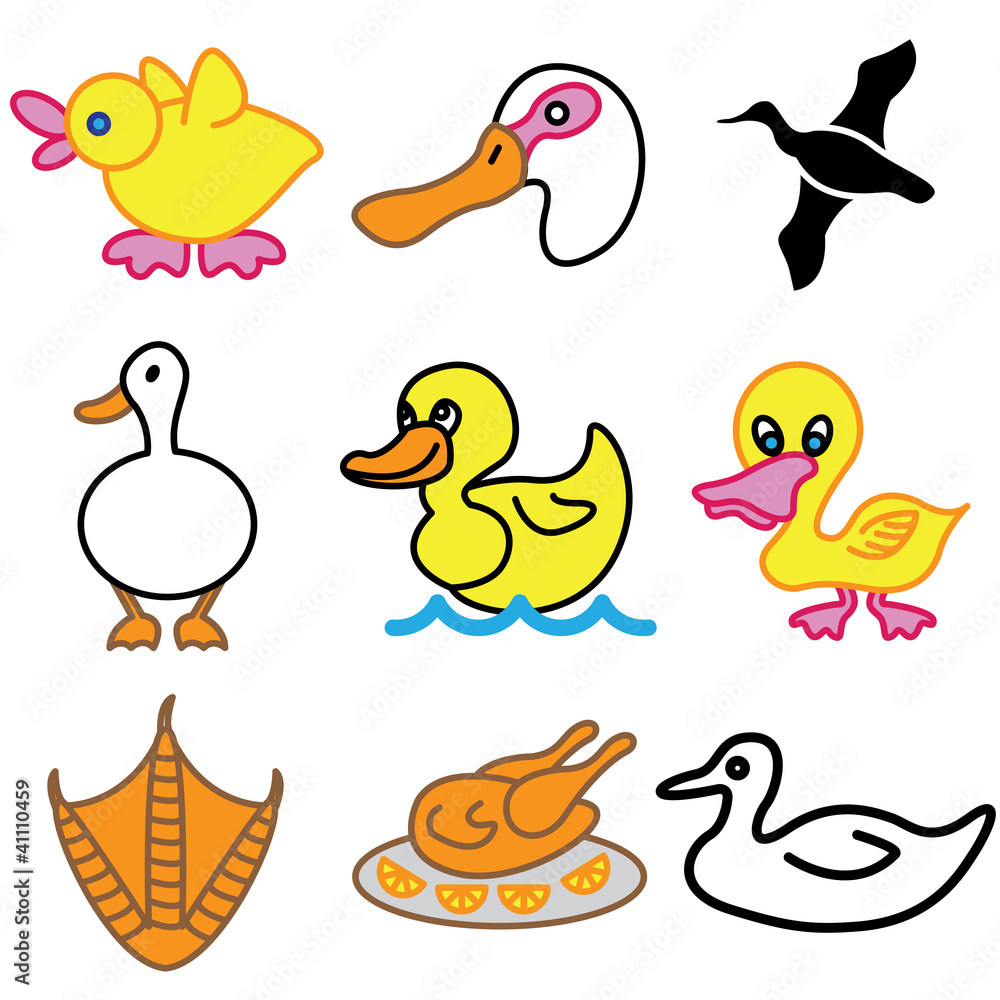 Obraz premium funny duck icons vector set