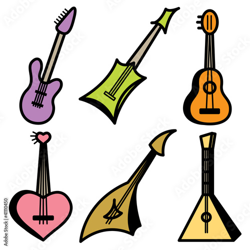 guitar and strings icons vector set