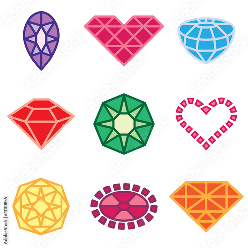 jewels and diamonds icons vector set