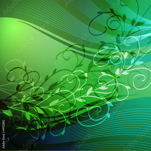 Green floral background with a branch