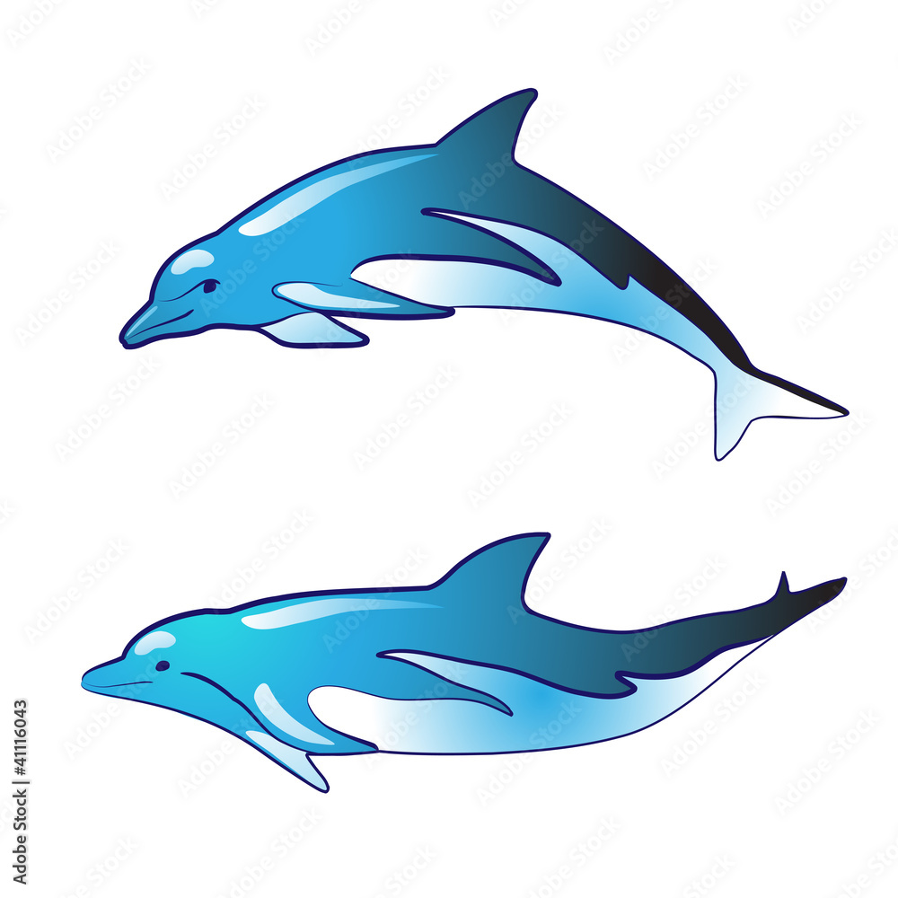 Fototapeta premium Blue dolphin silhouettes