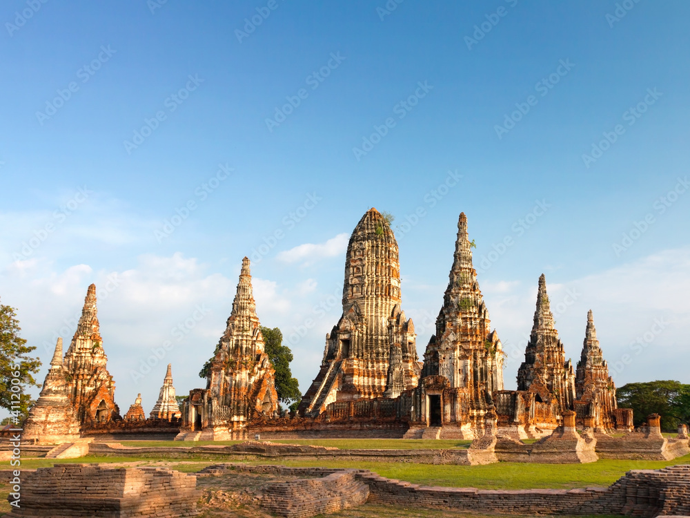 Pagoda and blue sky at Wat Phra Sri Sanphet Temple, Ayutthaya, T Pagoda and blue sky at Wat Phra Sri Sanphet Temple, Ayutthaya, T