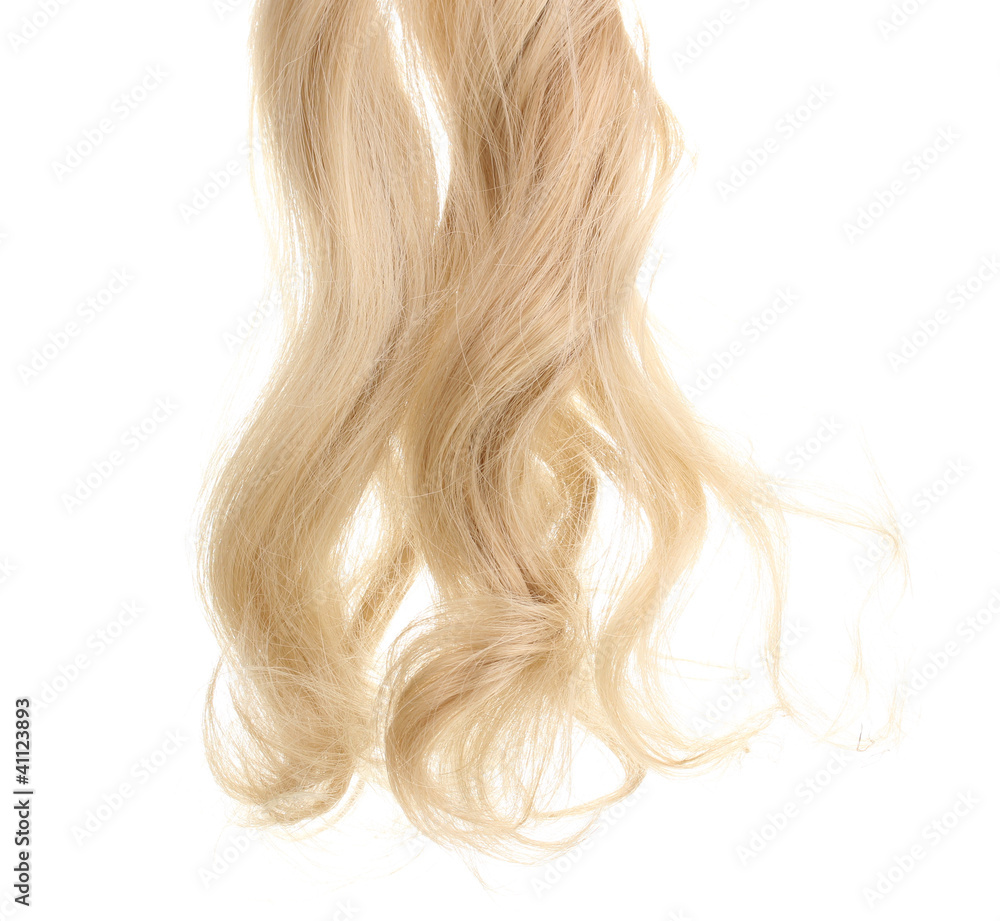 Naklejka premium Curly blond hair isolated on white