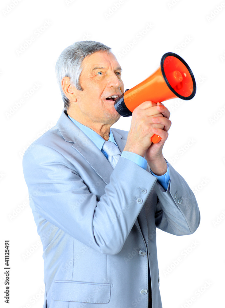 Nice businessman at the age, shouts through the Nice businessman at the age, shouts through the
