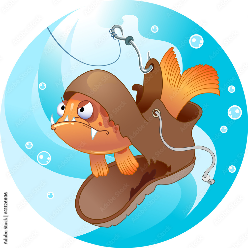 Naklejka premium Funny fish in shoe