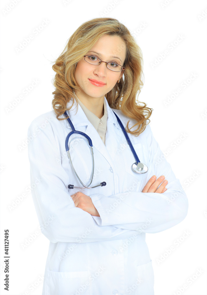 Attractive woman doctor. Isolated on a white Attractive woman doctor. Isolated on a white