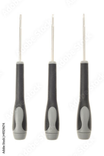 Three Screwdrivers types. Torx, slot, cross isolated on white photo