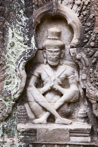 Praying Ascetic carving, Preah Khan temple, Angkor, Cambodia