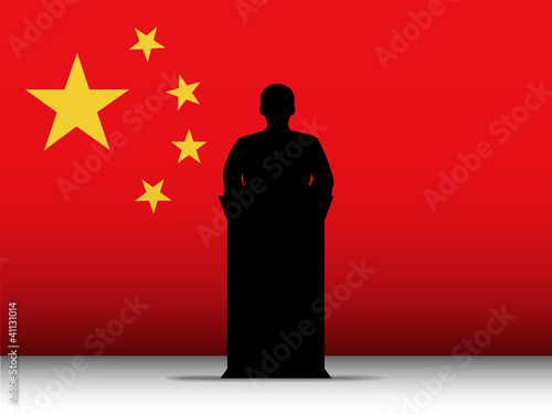 China Speech Tribune Silhouette with Flag Background