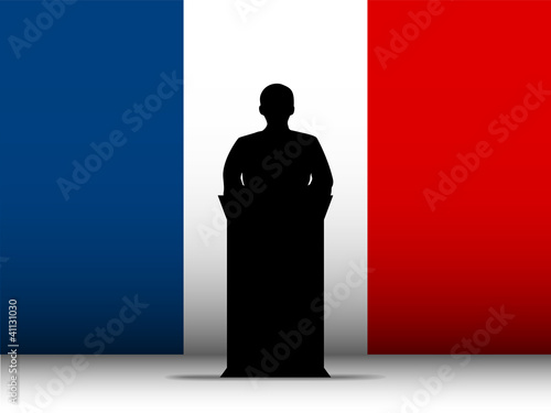 France Speech Tribune Silhouette with Flag Background