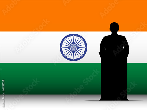 India Speech Tribune Silhouette with Flag Background