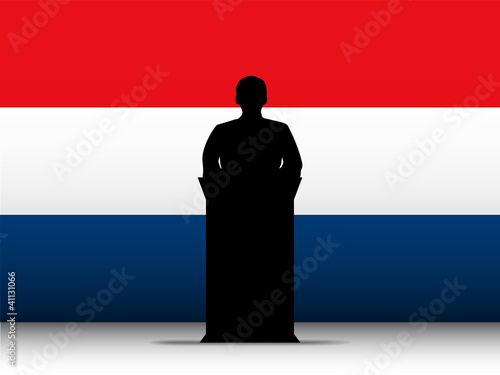 Netherlands Speech Tribune Silhouette with Flag Background
