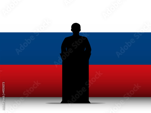 Russia Speech Tribune Silhouette with Flag Background