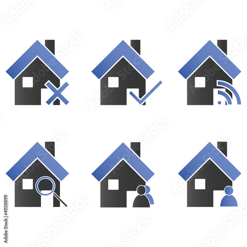 Häuser mit Icons Blau