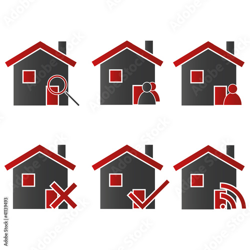 Häuser mit Icons 2 Rot