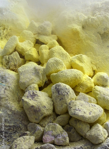 Sulphur yellow stones, volcano, Indonesia