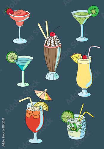 Set of cute cartoon cocktails
