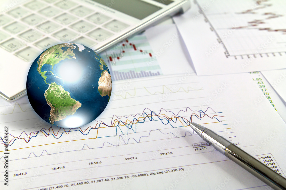 Pen and business graph with earth (Elements of this image furnis Pen and business graph with earth (Elements of this image furnis