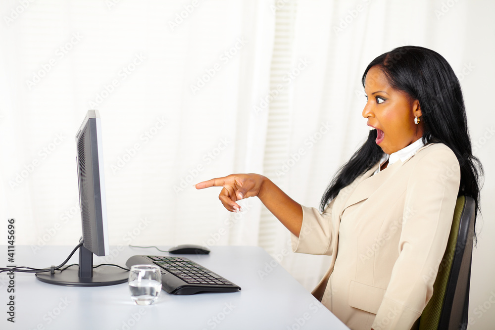 Business lady pointing the computer screen Business lady pointing the computer screen
